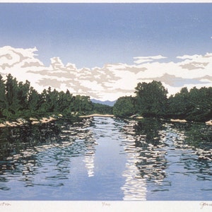 Rivers' Reflection   Woodblock print