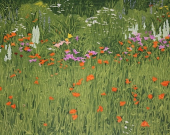 Flower Garden  Woodblock print