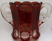 Antique Ruby Stained Glass Spooner, New Martinsville Placid Thumbprint 704 Pattern, EAPG