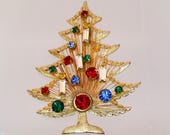 Rhinestone Brooch, Gold Christmas Tree Pin, Brooks Jewelry, Women 39 s Costume Jewelry, Vintage Holiday Brooch