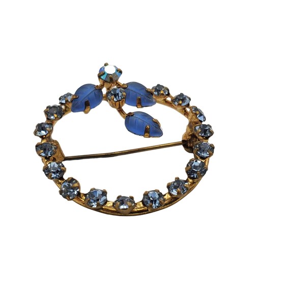 Blue Rhinestone Circle Brooch Infinity Molded Lea… - image 9