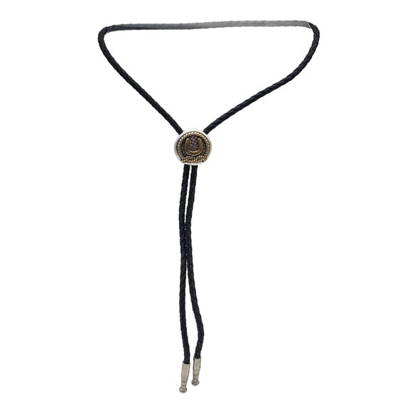 Horseshoe Silver & Gold Tone Bolo Tie Black Braid… - image 5