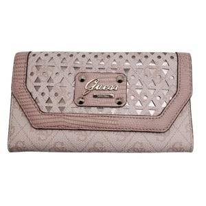 Pochette mince Guess Park Lane Shine avec logo en similicuir à rabat rose pour femme