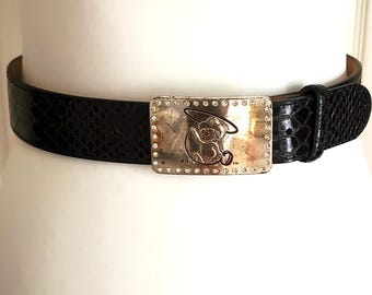 Ariat Black Leather Belt 28 Reptile Pattern Silver Tone Crystal Fat Baby Buckle