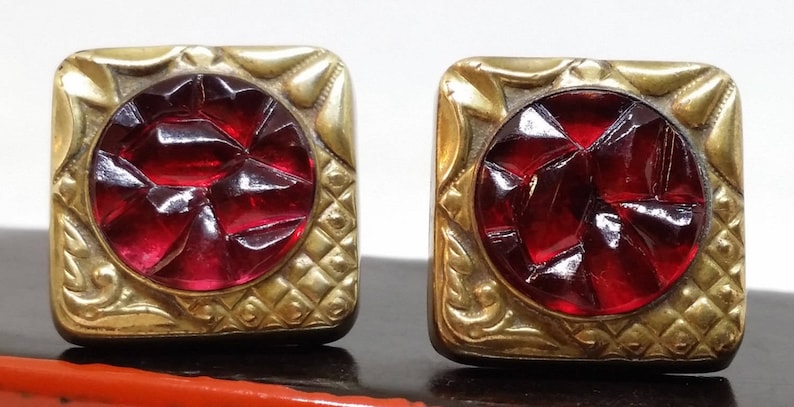 Antique Red /& Gold Cufflinks Vintage Mens/'s Cuff Links Jewelry