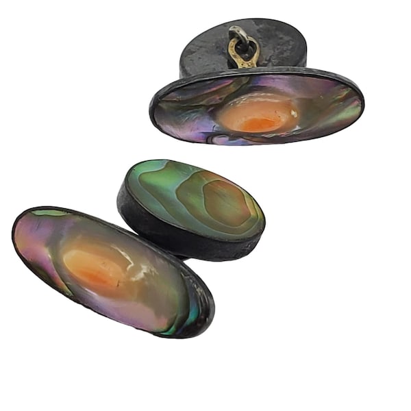 Sterling Blister Pearl Cufflinks Antique Abalone Shell Silver Cuff Links