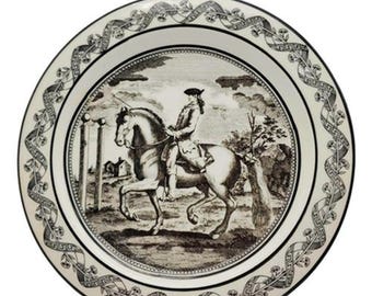 Mottahedeh Horse Plate Black White Equestrian Rider Italian Porcelain Decor Vtg