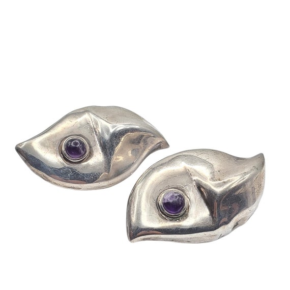 Taxco Sterling Puffy Amethyst Earrings Clips Mode… - image 2