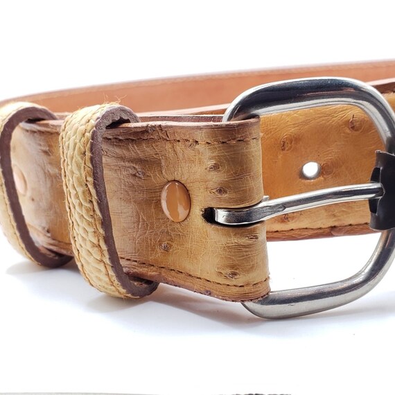 Nocona Tan Leather Belt Ostrich Pattern Western S… - image 2