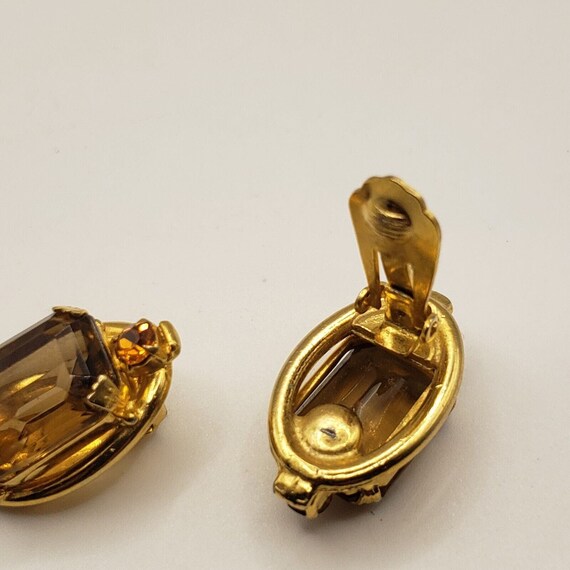Chunky Brown Topaz Rhinestone Clip Earrings Gold … - image 5