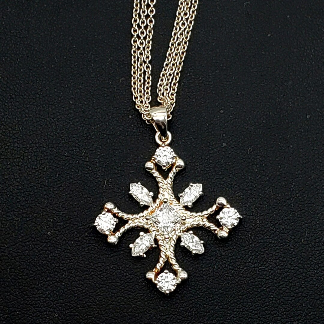 Sterling Silver Maltese Cross Pendant & Chain 925 Necklace Crystal CZ ...