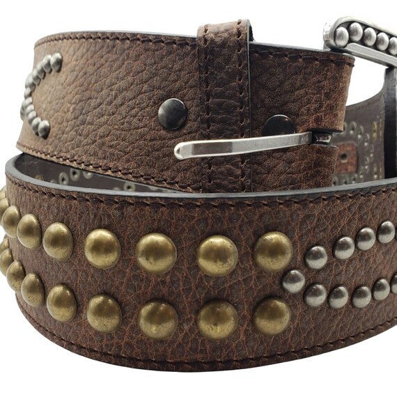 Ariat Brown Pebbled Leather Belt Gold & Silver St… - image 4