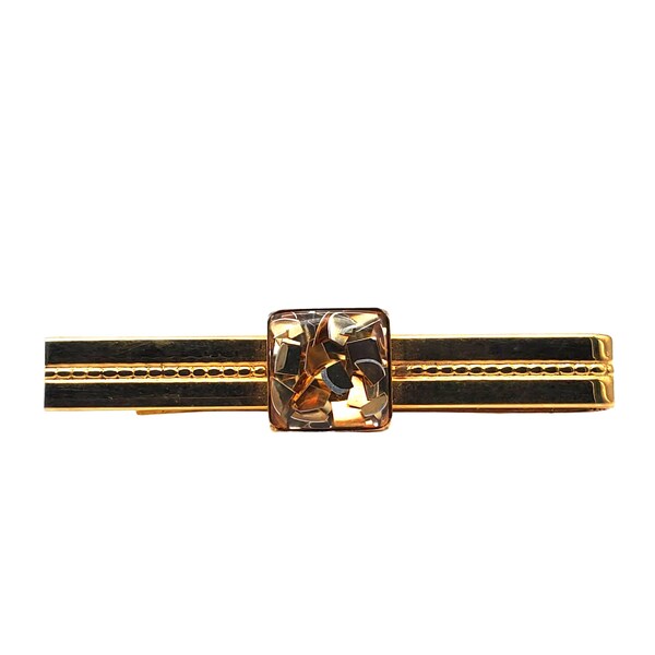 Confetti Lucite Tie Clip Gold Tone Clip Clasp MCM Vintage Mens Jewelry