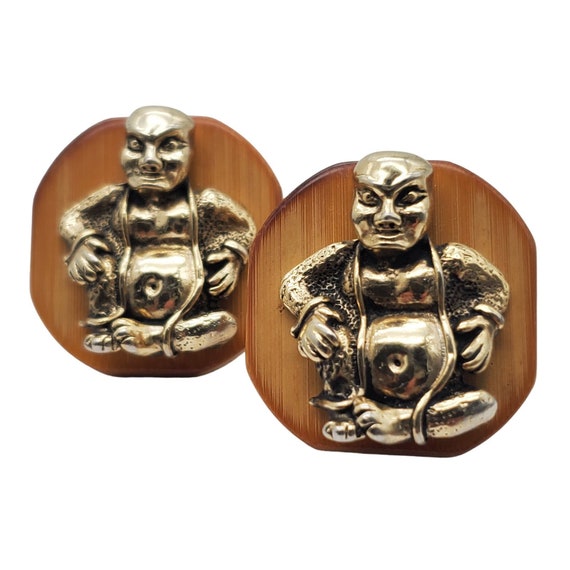 Buddha Bamboo Cufflinks Swank MCM Figural Cuff Lin