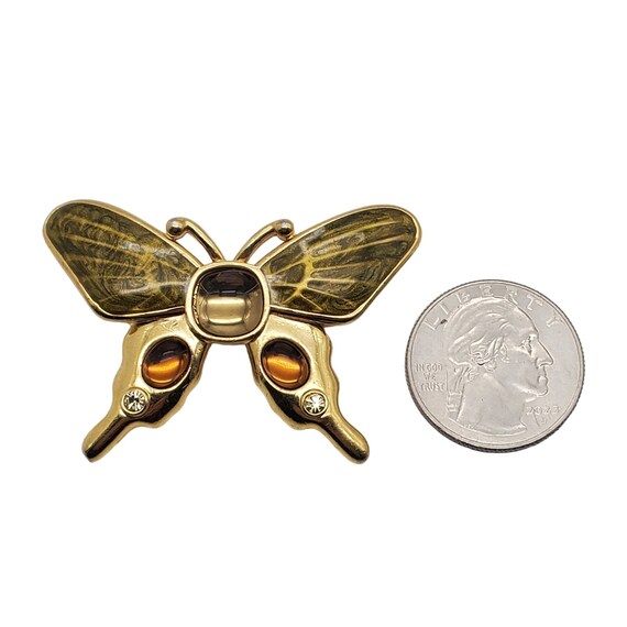 Monet Butterfly Brooch Gold Tone Green Cabochon P… - image 7