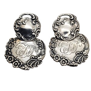 Foree Sterling Silver Earrings Luggage Tag Dangle 925 Victorian Repousse Pierced