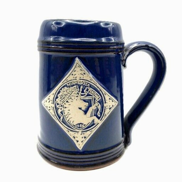 16th Annual Minnesota Renaissance Mug Pottery Stein Deneen 1986 Ceramic Blue Cup