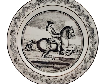 Mottahedeh Horse Plate Black White Equestrian Rider Italian Porcelain Decor Vtg