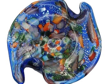 Murano Italian Art Glass Bowl Blue Millefiori Confetti Modernist Freeform Dish