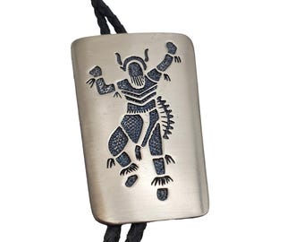 Bolo Tie Silver Kachina Dancer Braided Black Cord Western Cowboy Accessory