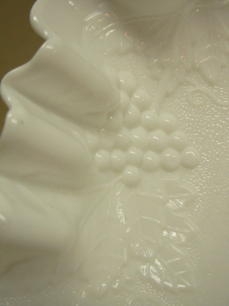White Glass Crimped Bowl Imperial Glass Vintage Grape Pattern Dish