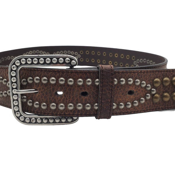 Ariat Brown Pebbled Leather Belt Gold & Silver Studded 36/90 Western Unisex