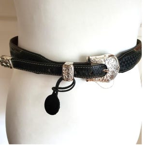 Justin Brown Black Leather Belt Braided Western Conchos Silver Tooled Buckle 30