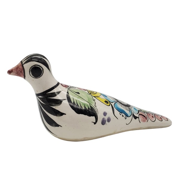 Tonala Ceramic Bird Hand Painted Mexican Pottery VTG Signed Folk Art Figurine