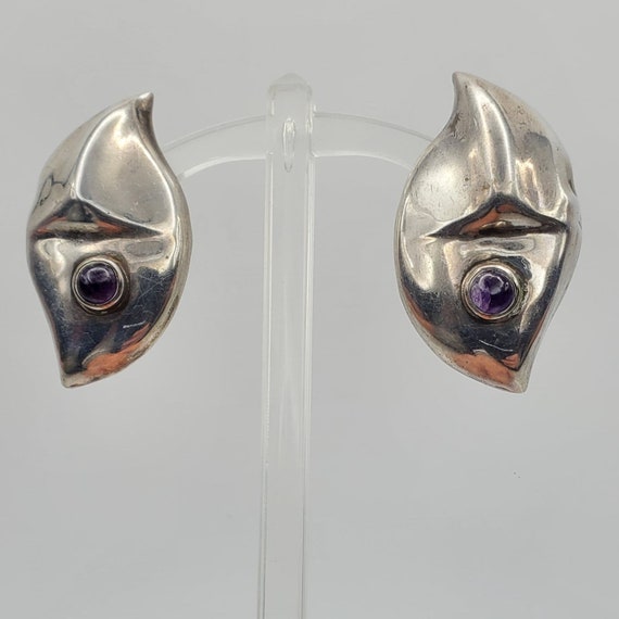 Taxco Sterling Puffy Amethyst Earrings Clips Mode… - image 4