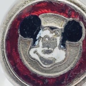 Disney Mickey Mouse Ring Silver Tone Red Enamel Vintage Adjustable Collectible immagine 7
