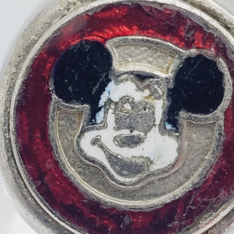 Disney Mickey Mouse Ring Silver Tone Red Enamel Vintage Adjustable Collectible immagine 7