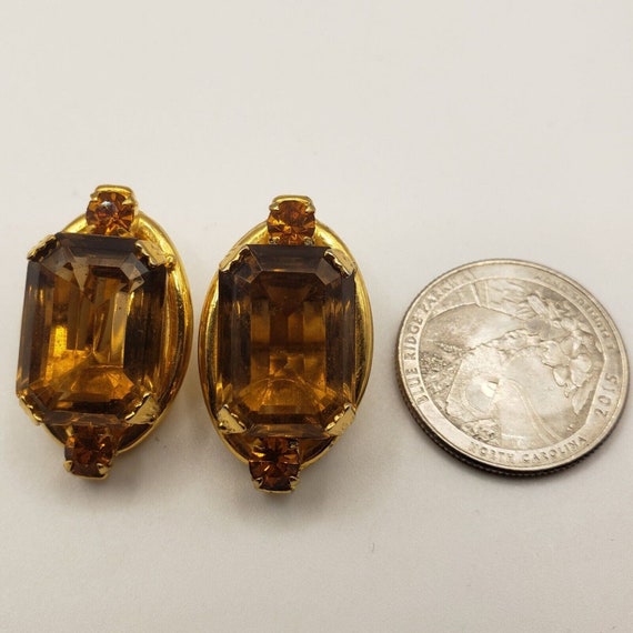 Chunky Brown Topaz Rhinestone Clip Earrings Gold … - image 2