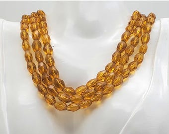 Golden Faceted Beaded Glass Choker Sterling Clasp Necklace Collar Crystal Orange