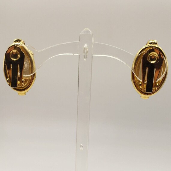 Chunky Brown Topaz Rhinestone Clip Earrings Gold … - image 6