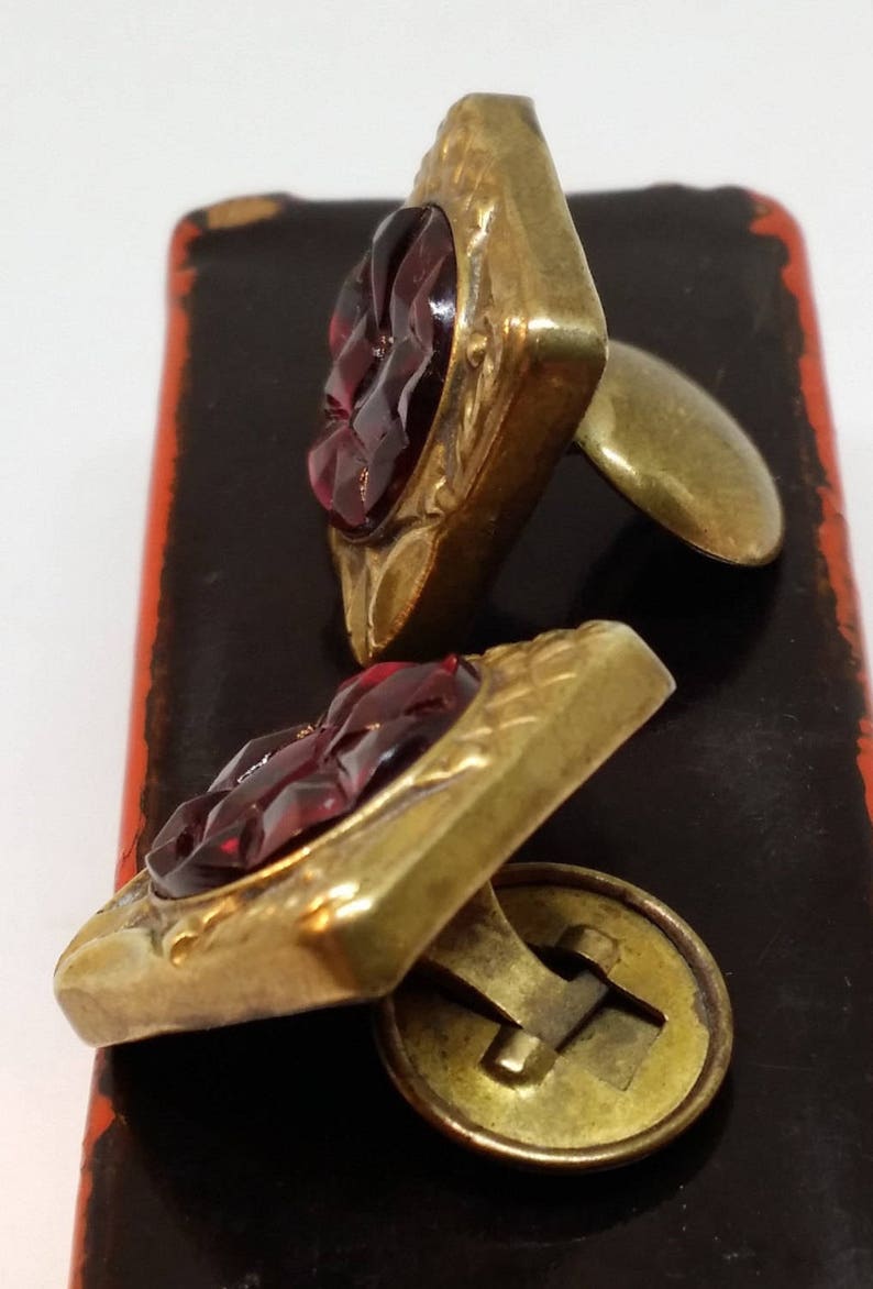 Antique Red /& Gold Cufflinks Vintage Mens/'s Cuff Links Jewelry