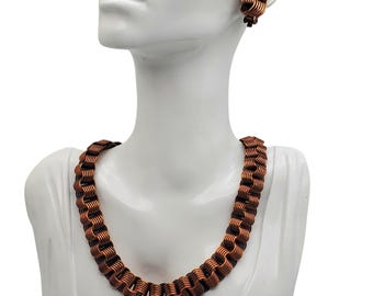 Matisse Renoir Copper Coil Choker Clip Earrings Collar Necklace Rolled Links MCM