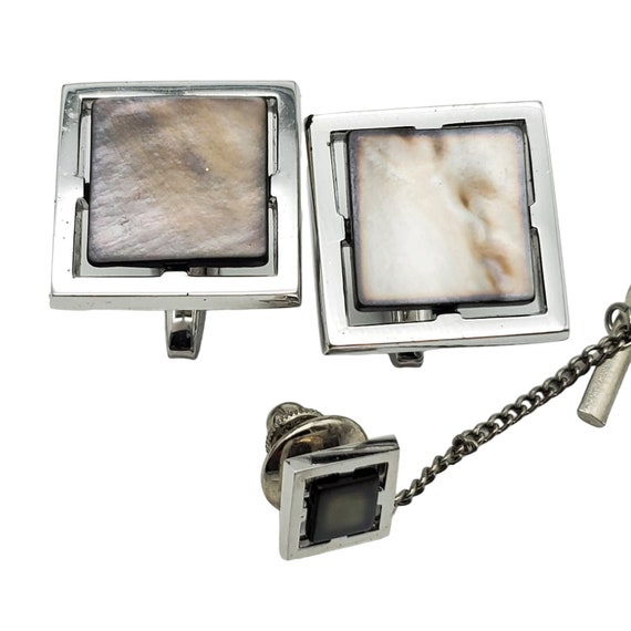 Square Abalone Cufflinks Tie Tack Pin Sarah Coven… - image 2