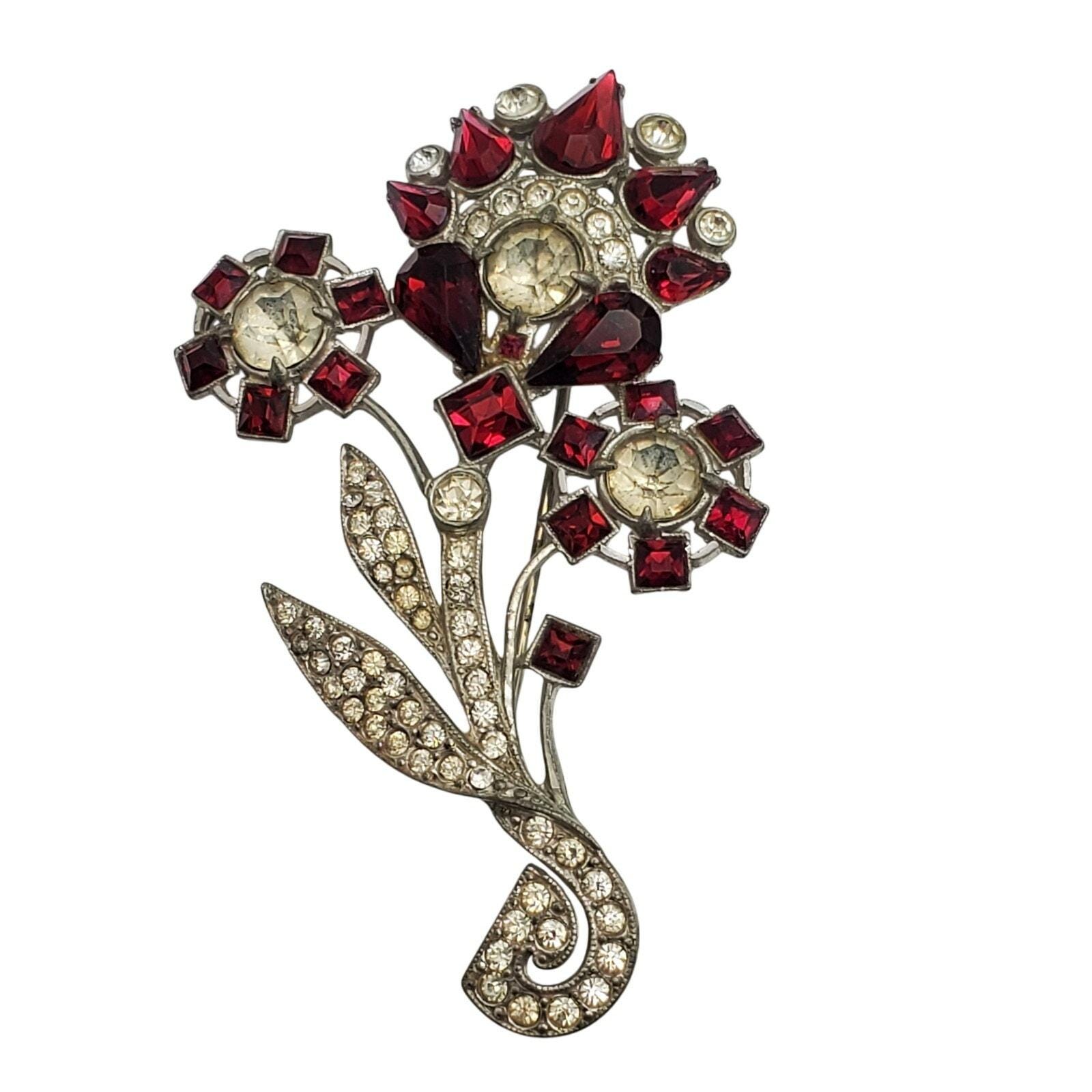 1930s Pot Metal Rhinestone Brooch - Etsy