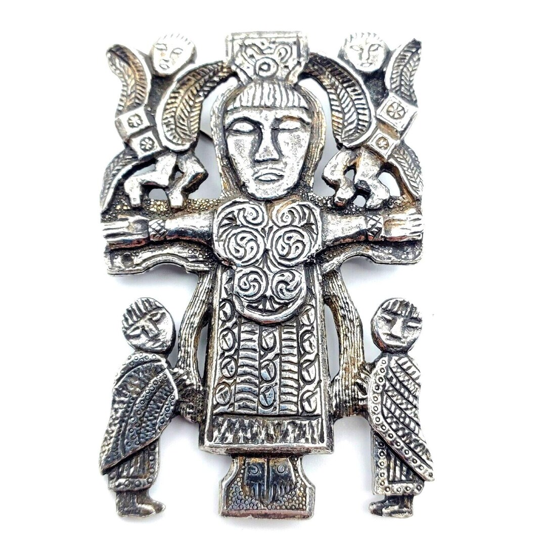 Irish Rinnegan Crucifix Brooch Pendant Religious Pin Silver Tone ...