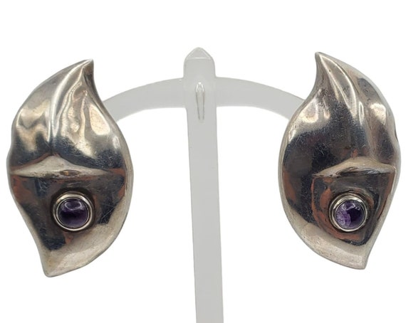 Taxco Sterling Puffy Amethyst Earrings Clips Mode… - image 1