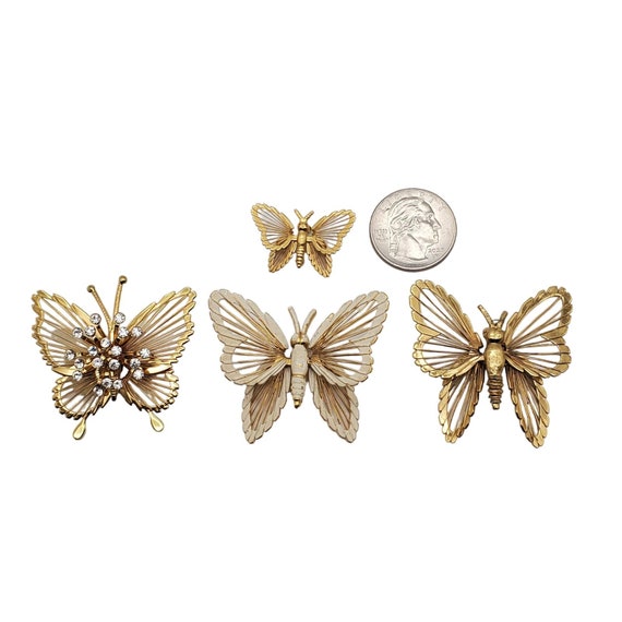 Monet Gold Tone Butterfly Brooch Lot Wire Wrapped… - image 2