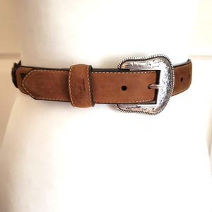 Nocona Tan & Brown Leather Belt Western Braided Concho Silver Buckle Size 26