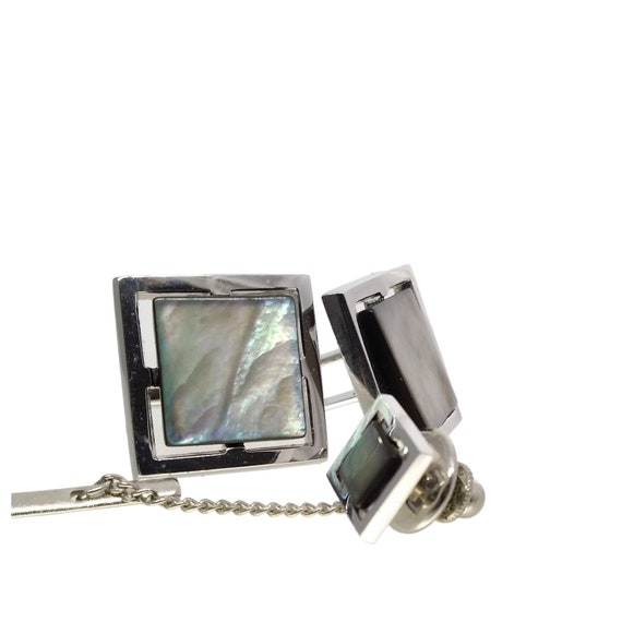 Square Abalone Cufflinks Tie Tack Pin Sarah Coven… - image 4