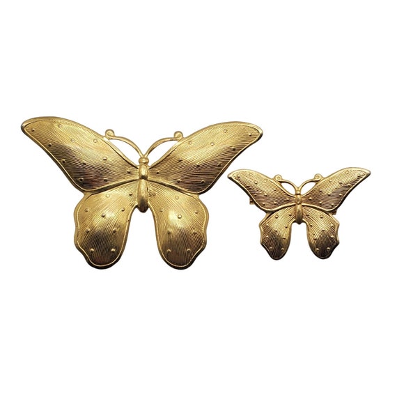 Gold Tone Butterfly Brooch Large & Small Insect Mo