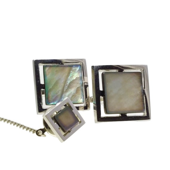 Square Abalone Cufflinks Tie Tack Pin Sarah Coven… - image 1