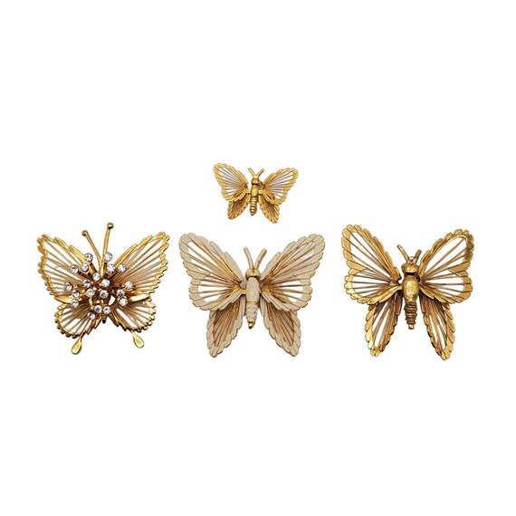 Monet Gold Tone Butterfly Brooch Lot Wire Wrapped… - image 1