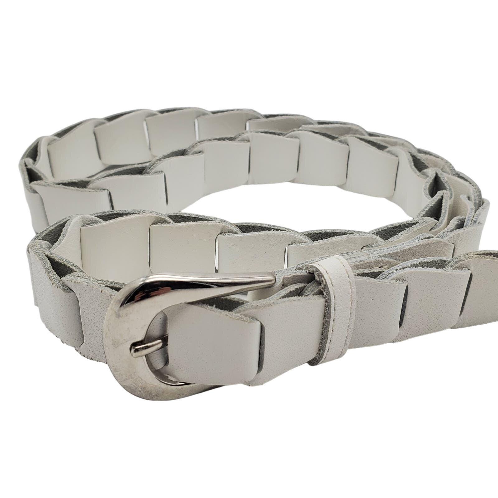 White Leather Link Belt Braided Medium Large Size Guatemala  display picture 3