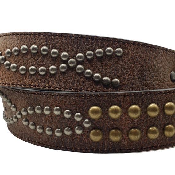 Ariat Brown Pebbled Leather Belt Gold & Silver St… - image 3