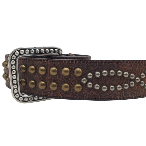 Ariat Brown Pebbled Leather Belt Gold & Silver St… - image 7