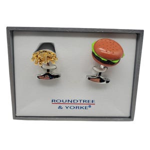 Burger & French Fries Cufflinks Roundtree Yorke Hamburger Vintage Cuff Links